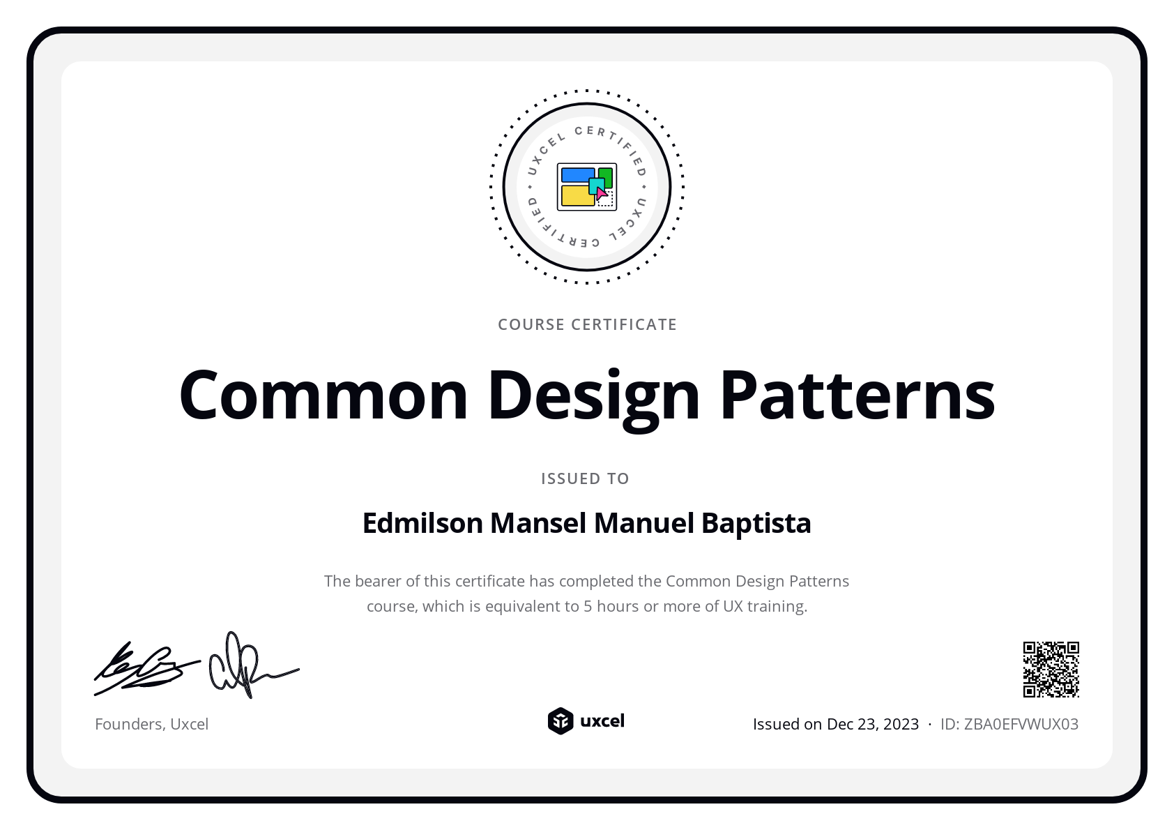 Edmilson Mansel Manuel Baptista's certificate